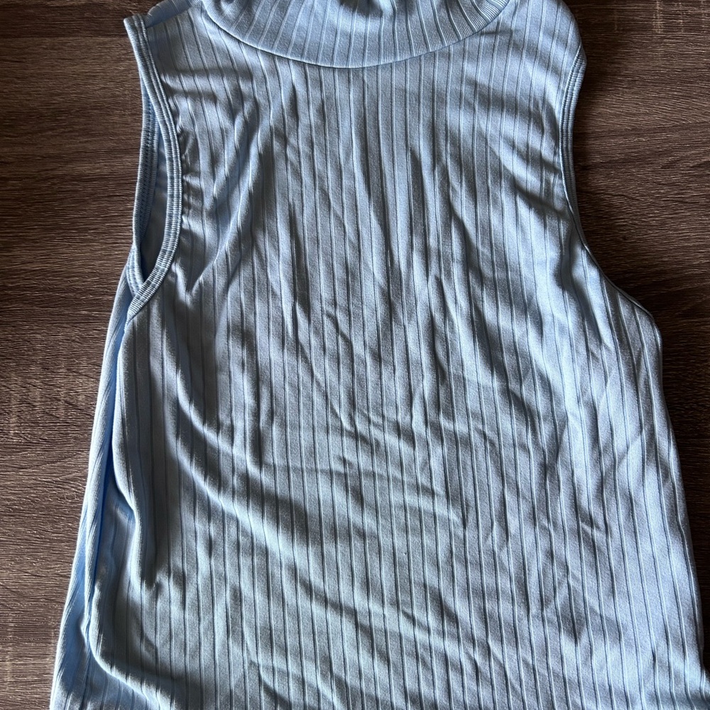 Sleeveless Light Blue Ribbed Women's Top